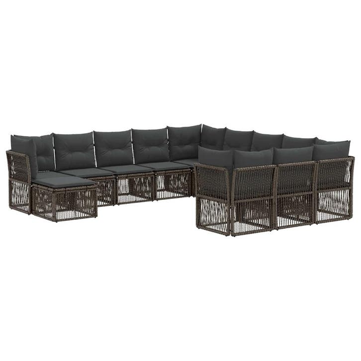 vidaXL Tuinbank Set 12 pcs Grijs poly rattan, Tuin en Terras, Tuinsets en Loungesets, Nieuw, Verzenden