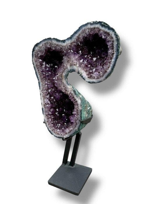 Zeldzame 3-koppige geode van dieppaarse Amethist -, Verzamelen, Mineralen en Fossielen