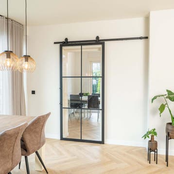 Stalen Schuifdeur - Zwart - 6 Vlaks - Helder glas *