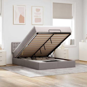 vidaXL Bed met matras 140x200 cm stof taupe, Verzenden, Nieuw