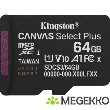 Kingston MicroSD Canvas Select Plus Gen3 64GB, Computers en Software, RAM geheugen, Verzenden, Nieuw