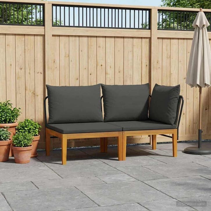 vidaXL 2 pcs Tuin Lounge Set met Kussens Massief acaciahout, Jardin & Terrasse, Ensembles de jardin, Envoi