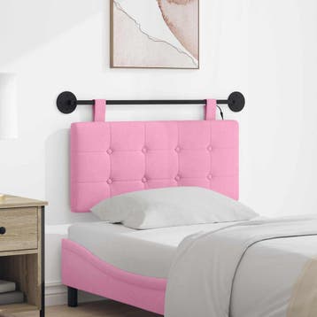 vidaXL Hangend hoofdbord Met LED-verlichting Roze Stof, Verzenden