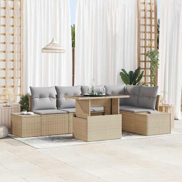 vidaXL Tuinbank Set met opslag 6 pcs Beige Poly rattan, Verzenden