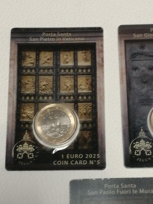 Vaticaan. 1 Euro 2025 Porta Santa (5 Coincards) (Zonder, Postzegels en Munten, Munten | Europa | Niet-Euromunten