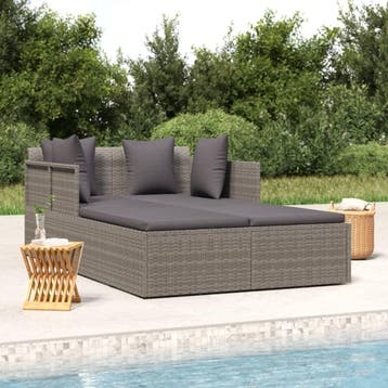 vidaXL Ligbed met kussens 182x118x63 cm poly rattan grijs, Verzenden
