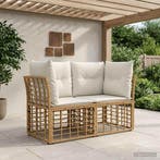vidaXL Buiten loveseat 2 pcs Natuurlijk en Crème Wit poly, Verzenden