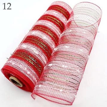 Decomesh metallic 12 rood wit groen draad 26 cm rol 9 meter
