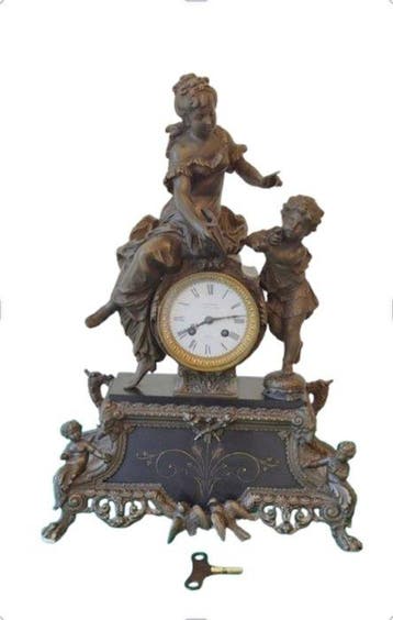 Figurale pendule - Zinklegering, Messing - 1880-1920, Antiek en Kunst