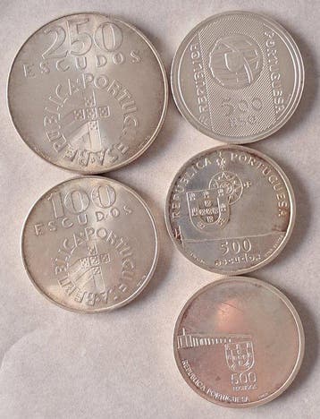 Portugal. 250, 100, 500 Escudos 1974/1999, 5 x Coins (Zonder