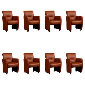 Set van 8 Leren eetkamerstoelen Pleasure - Granada Savannah, Ophalen of Verzenden, Nieuw, Leer, Eén