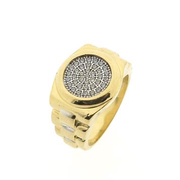 Bicolor gouden heren ring met zirconia, Gebruikt, 20 of groter, Heer, Ophalen of Verzenden