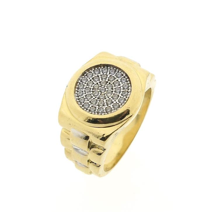 Bicolor gouden heren ring met zirconia, Bijoux, Sacs & Beauté, Bagues, Enlèvement ou Envoi