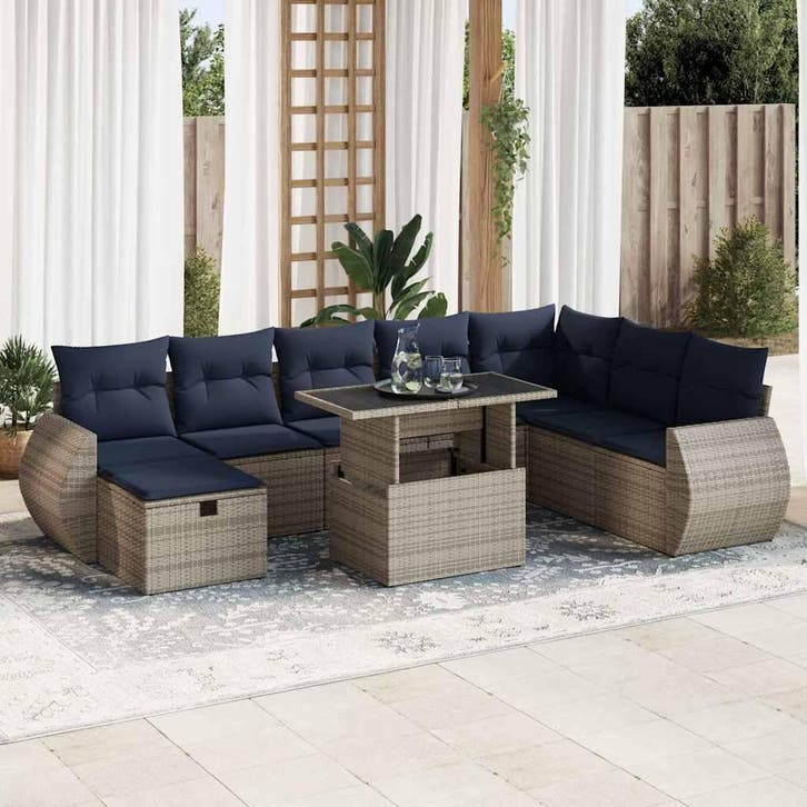 vidaXL 9-delige Loungeset met kussens poly rattan acacia, Jardin & Terrasse, Ensembles de jardin, Envoi