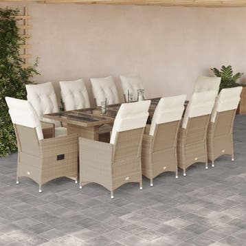 vidaXL 11-delige Bistroset met kussens poly rattan beige, Verzenden, Nieuw