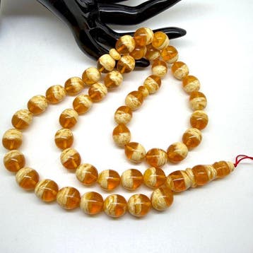 Chapelet tasbih en ambre baltique à motif blanc, 56,31 g,
