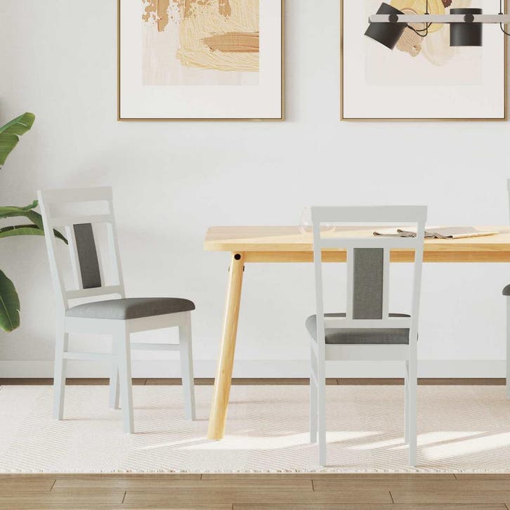 vidaXL Eetkamerstoel 2 st Massief Rubberhout Wit en Grijs, Maison & Meubles, Chaises, Envoi