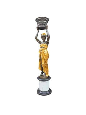Beeld, XL - Handcrafted Bronze Lady with Planter - 189.5 cm