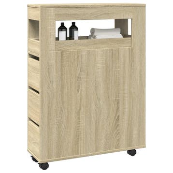vidaXL Badkamerkast smal met wielen bewerkt hout sonoma, Verzenden, Nieuw