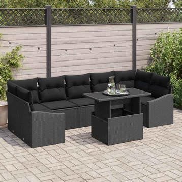 vidaXL Tuinbank Set 8 st Zwart poly rattan, Verzenden