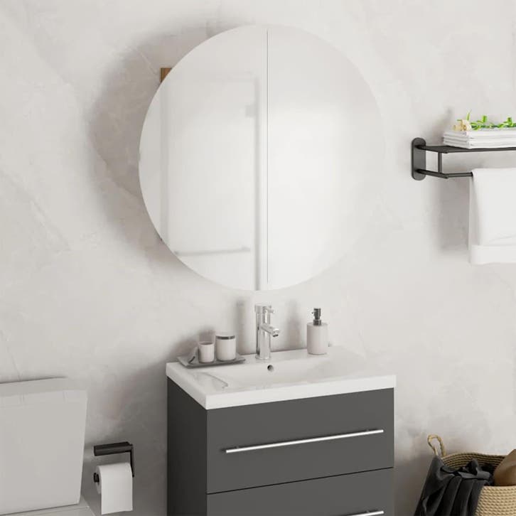 vidaXL Badkamerkast met ronde spiegel en LED 47x47x17,5 cm, Huis en Inrichting, Tafels | Kaptafels, Nieuw, Verzenden