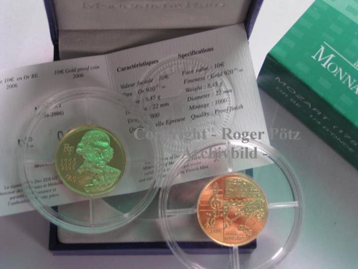 Frankreich 10 Euro 2006 goud Wolfgang Amadeus Mozart Pp goud, Postzegels en Munten, Munten | Europa | Euromunten, België, Verzenden