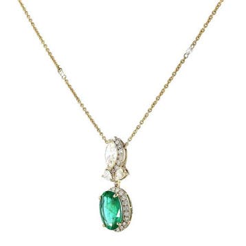 Halsketting - 14 karaat Geel goud - 2.96ct. tw. Smaragd -, Nieuw