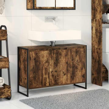 vidaXL Badkamerkast met opslag Rook Eik 90 x 30 x 60 cm, Verzenden, Nieuw