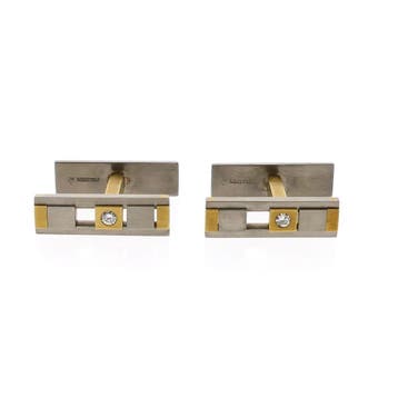 Manchetknopen; diamant 0,07 ct.; 18 karaat geelgoud en pa..., Ophalen of Verzenden
