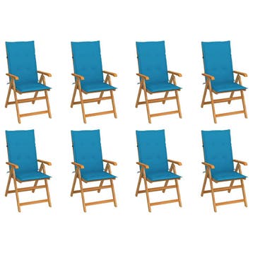 vidaXL Verstelbare klapstoelen met kussens, 8 stuks, massief, Verzenden