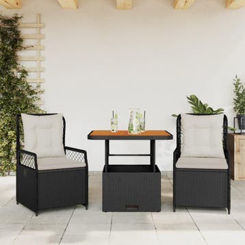 vidaXL 3-delige Tuinset met kussens poly rattan zwart, Verzenden, Nieuw, Tuinset