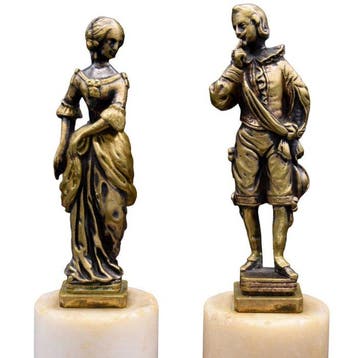 sculptuur, Pareja de época - 19.5 cm - Brons, Marmer
