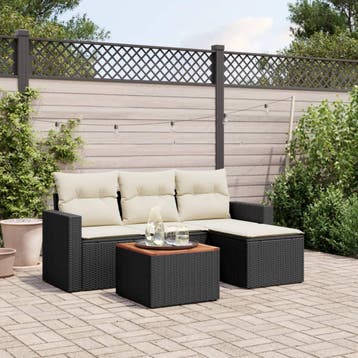 vidaXL 5-delige Loungeset met kussens poly rattan zwart, Verzenden, Nieuw, Loungeset