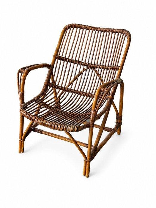 Fauteuil - Bamboe, Rattan - Loungefauteuil van bamboe en, Antiquités & Art, Curiosités & Brocante