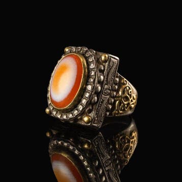 Ottomaanse Rijk Zilver Ring met gebanderde carneool Oog