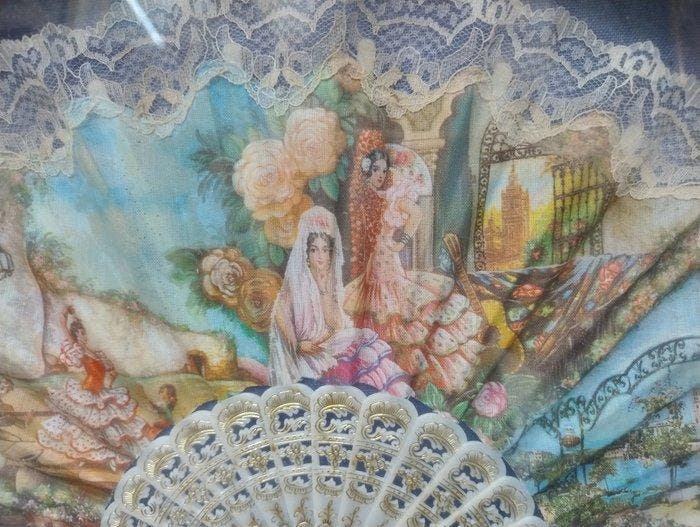 Handwaaier - parelmoer, Zijde, Antiek en Kunst, Curiosa en Brocante