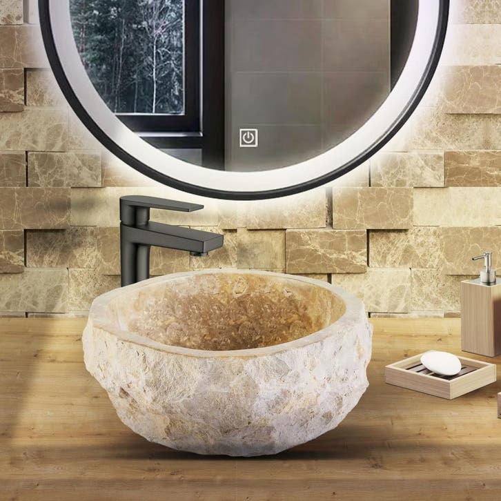 Waskom BWS Stone Rond 35x35x15 cm Met Gepolijste Binnenzijde, Bricolage & Construction, Sanitaire, Enlèvement ou Envoi