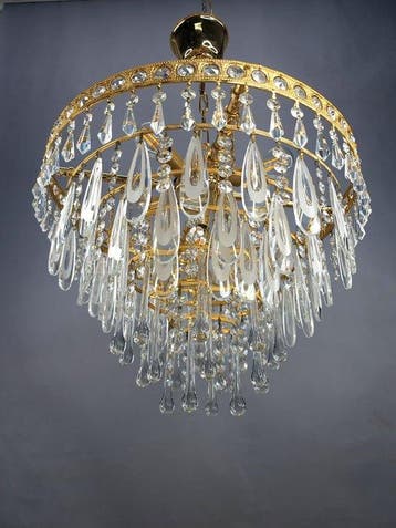 Lustre - Perciosa Lampe Art Nouveau - Laiton, Cristal, Antiek en Kunst