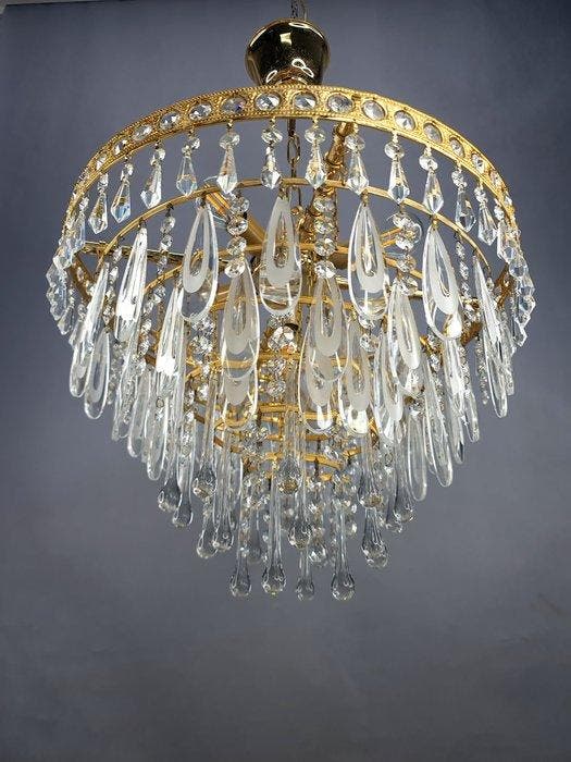 Lustre - Perciosa Lampe Art Nouveau - Laiton, Cristal, Antiek en Kunst, Curiosa en Brocante