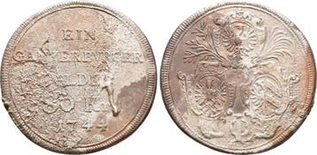 Buergergulden zu 80 Kreuzer 1744 Nuernberg Stadt:, Verzenden