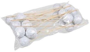 Kerstballen op lange stok onbreekbaar wit/zilver 60 mm zak, Nieuw