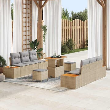 vidaXL Tuinbank Set 9 st 8-Aantal zitplaatsen Beige en, Verzenden, Nieuw