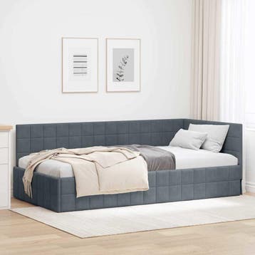 vidaXL Hoek Bed Frame Donkergrijs 100 x 200 cm Fluweel, Verzenden, Nieuw