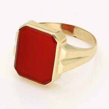 Ring - 14 karaat Geel goud - Zegelring - Carneool, Handtassen en Accessoires, Ringen, Nieuw