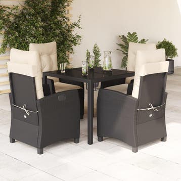 vidaXL 5-delige Tuinset met kussens poly rattan zwart, Verzenden, Nieuw, Tuinset