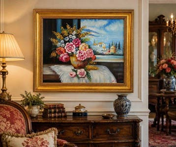 Rossitez (XX) - Mediterranean Floral Still Life with Coastal