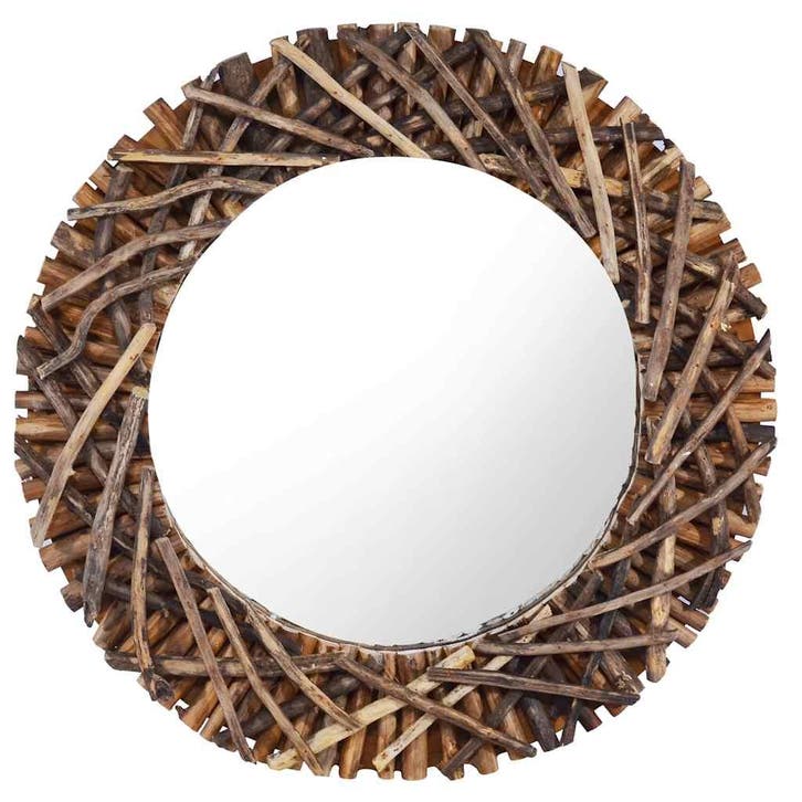 vidaXL Wandspiegel rond 60 cm teakhout, Huis en Inrichting, Woonaccessoires | Spiegels, Nieuw, Verzenden