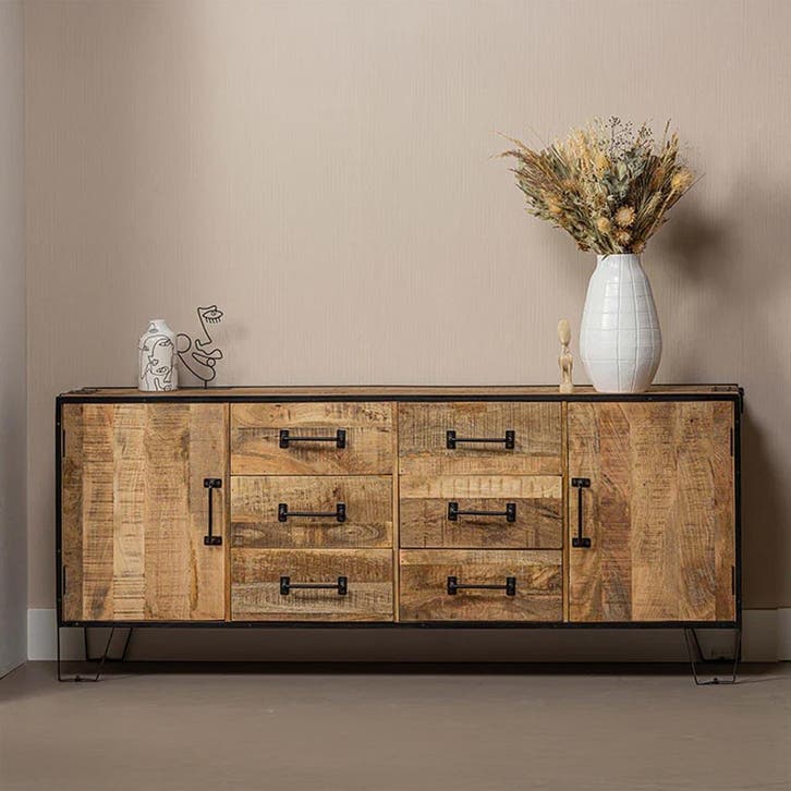 Dressoir Mangohout Neal 190 cm, Huis en Inrichting, Kasten | Dressoirs, Nieuw, Overige houtsoorten, Verzenden