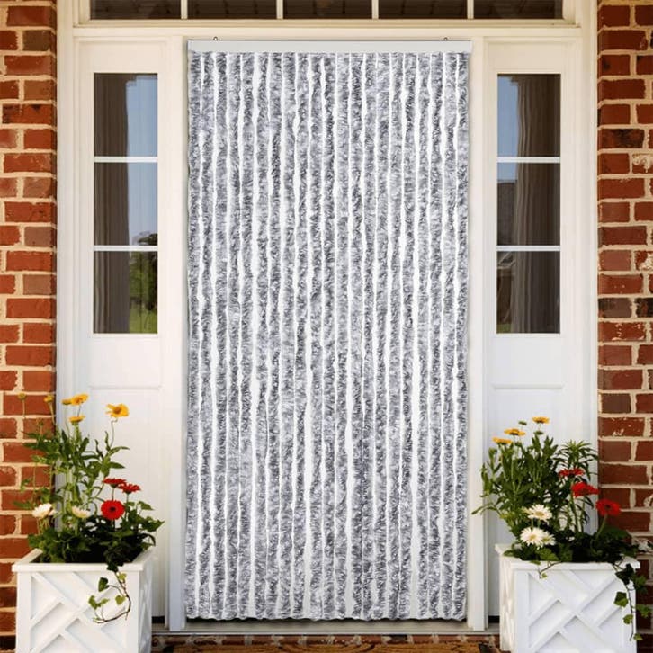 vidaXL Vliegengordijn 90x200 cm chenille wit en grijs, Doe-het-zelf en Bouw, Deuren en Vliegenramen, Nieuw, Verzenden
