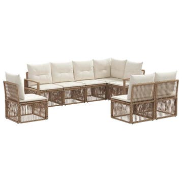 vidaXL Tuinbank Set 8 pcs Beige poly rattan, Doe-het-zelf en Bouw, Containers, Verzenden